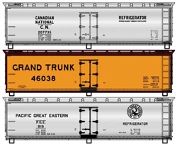 Accurail 8180 HO 40' Wood Reefer 3-Pack Kit 1 Each Canadian National #207735 Grand Trunk #46038 Pacific Great Eastern