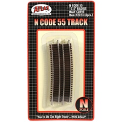 Atlas 2023 N Code 55 Track w/Nickel-Silver Rail & Brown Ties 17-1/2" Radius Half Curve Pkg 6