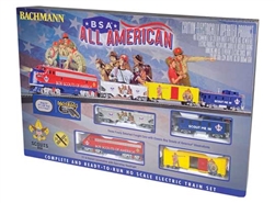 Bachmann 775 HO BSA Boy Scouts of America All American Standard DC EMD F7A, 3 Cars, 47 x 38" E-Z Track Oval, Power Pack 
