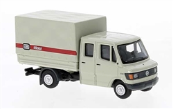 Brekina 36953 HO 1988 Mercedes-Benz L207 Doka Low-Side Delivery Truck with Cover Assembled German Federal Railroad DB Stuckgut German Lettering