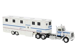 Brekina 85724 HO 1973 Peterbilt 359 Day-Cab Tractor with Horse Trailer Assembled New York Police Department NYPD