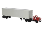 Brekina 86305 HO 1960-1976 Dodge LCF CT900 Semi Tractor with Van Trailer Assembled Red w/Gray Trailer
