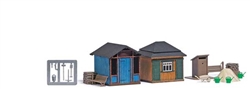 Busch 1617 HO Garden Summer Sheds Laser-Cut Kit Set 2: 2 Sheds Outhouse 2 Woodpiles Garden Details Fence