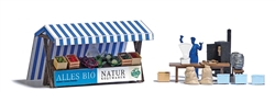 Busch 1823 HO Two Outdoor Market Stalls Laser-Cut Kit Organic Veg & Smoked Fish German