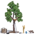 Busch 1834 HO Building a Treehouse Action Set 2 Figures Tree Treehouse Floor Firewood Pile Wheelbarrow Ladder