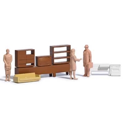 Busch 1992 HO Interior Furnishing Detail Set Sofa Entertainment Center Stove/Oven Counter 3 Unpainted Figures