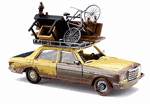 Busch 46858 HO 1977 Mercedes Benz W123 Sedan Assembled W Overloaded Roof Rack Weathered Various Colors