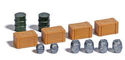 Busch 7784 HO Barrels & Crates 2 Oil Drums 6 Beer Barrels & 4 Wooden Crates