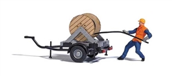 Busch 7836 HO Cable Reel on Trailer with Figure Miniature Scene