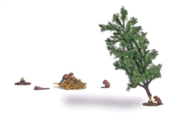 Busch 7893 HO Beaver Lodge with 4 Beavers and Tree Miniature Scene