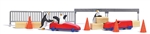 Busch 7924 HO Penguin Soapbox Derby Race Complete Miniature Scene 3 Penguins 2 Soapbox Cars 4 Traffic Cones Barricades and Hay Bales