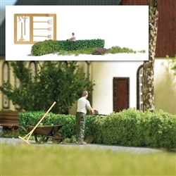 Busch 7974 HO Hedge Cutting Action Set Garden Tools, Hedge, Gardner Figure, Ground Cover