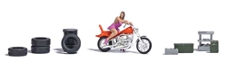 Busch 79811 HO Biker Model Action Set Motorcycle Figure Tires Drum Cart Totes