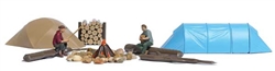 Busch 79823 HO Wilderness Camping Action Set 2 Figures 2 Tents Logs Campfire w/Stones Logpile