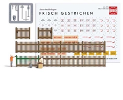 Busch 7984 HO Painting a Fence Action Set 2 Figures, Paint Bucket, Tools, 45cm of Fencing, Printed Signs