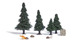 Busch 7987 HO Dog Hunting a Rabbit Action Set 1 Dog, 3 Hutches, Rabbit, Wood Pile, 4 Small Pine Trees