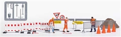 Busch 79900 HO Setting Up Construction Barriers Action Set 8 Barriers 3 Figures German Signs Orange Cones Dirt Pile