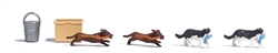 Busch 7993 HO Little Thieves Action Set 2 Cats w/Fish 2 Dogs w/Sausage Bucket Bin