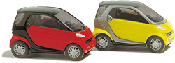 Busch 8350 N European Automobiles Smart pkg 2 2-Door Subcompact City Coupe 1 Each Red & Yellow