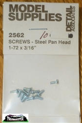 Detail Associates 2562 Pan Head Screws 1-72 x 3/16" Pkg 10