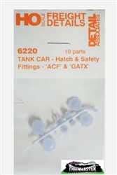Detail Associates 6220 HO Tank Car Parts Hatch & Safety Fittings ACF & GATX Styles Pkg 10