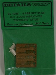 Details West 1028 HO Trombone Cut Levers w/Brackets Pkg 4 Style I