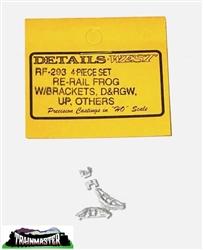 Details West 293 HO Re-Rail Frog w/Brackets Denver Rio Grande & Western / Union Pacific Pkg 4