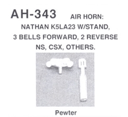 Details West 343 HO Air Horn Nathan K5LA23 w/Stand 3 Bells Forward, 2 Reverse; For NS, CSX & Others