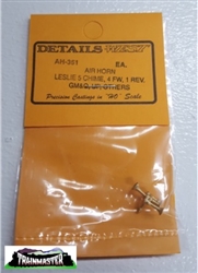 Details West 351 HO Leslie Air Horns 5-Chime 4 Forward & 1 Reverse, Brass GM&O, UP & Others