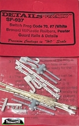 Details West 937 HO Code 70 Switch Frog Set w/Plastic Railbars & Pewter Guard Rails #7