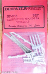 Details West 953 HO Code 83 #5 Turnout/Switch Frog w/Details Cast White Bronze