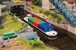 Faller 131013 HO River Freight Boat with Containers Kit Water-Level Kit Includes Boat & 6 20' Containers