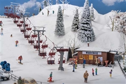 Faller 134004 HO Chairlift/Ski Lift Kit 24 Chairs Ticket Kiosk 4 Chair Supports Small Shed Details