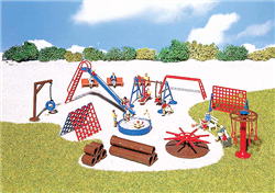 Faller 180576 HO Playground Accessories Kit Includes Tire Swing Swing Set Slide Sandpit Monkey Bars & 6 More Apparatus