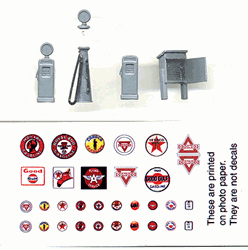 Grandt Line 5314 HO Gas Pump Set 1 Each of 3 Styles w/Printed Gas Logo Sheet