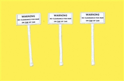 JL Innovative 850 HO Custom Railroad Right-of-Way Signs No Clearance Man on Top of Car pkg 3
