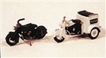 JL Innovative 903 HO Motorcycles Classic 1947 Model 2-Pack 1 Stock & 1 Tricycle Servi-car Police Ice Cream etc.