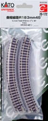 Kato 20-172 N Unitrack Roadbed Track 7" 45-Degree Curve Pkg 4 
