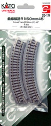 Kato 20-174 N Unitrack Roadbed Track 6" 45-Degree Curve Pkg 4 