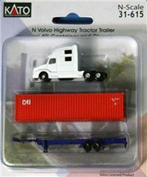 Kato 31-615 N Volvo VN780 Tractor w/40' Corrugated Container on Chassis White Tractor w/CAI International Container