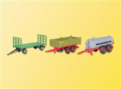 Kibri 10908 HO Farm Machinery Wagon Set-Hay Bale Wagon Dump Wagon & Liquid Manure Tank