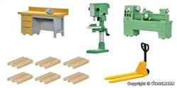Kibri 37495 N Workshop Interior Details Kit Lathe Drill Press Workbench 6 Pallets Pallet Jack