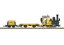 LGB 72504 G Construction Site Starter Set Standard DC 0-4-0T 2 Cars Track Oval Speed Controller 120V Stickers for Loco and Car