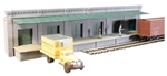 Lunde QBHO3 HO Single-Story Wall w/6 Doors & Covered Loading Dock Keyrail Background Building Kit