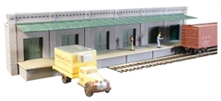 Lunde QBHO3 HO Single-Story Wall w/6 Doors & Covered Loading Dock Keyrail Background Building Kit