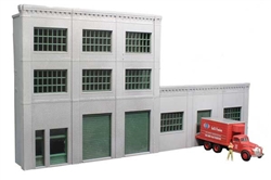 Lunde QBHODH4 HO 3-Story Building w/2 Overhead Doors Loading Dock & Office Entry Keyrail Background Building Kit Includes 8 Double-Hung Windows