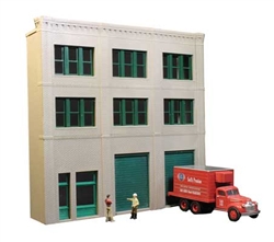 Lunde QBHOMP2 HO 3-Story Wall w/2 Overhead Doors and Office Entry Keyrail Modular Background Building Kit Includes 8 Multi-Pane Windows