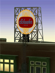 Micro Structures 338925 Schaefer Beer Animated Rooftop Billboard Small for N & Z Scales Lattice Support