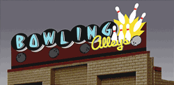 Micro Structures 7081 Animated Neon Billboard Bowling Alleys 1-5/8" Height x 4-11/32" Wide