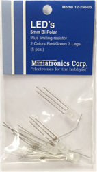 Miniatronics 12-250-05 Bi-Directional (LEDs) 13/64" 5mm Diameter Red/Green 3 Leg Style Pkg(5)
